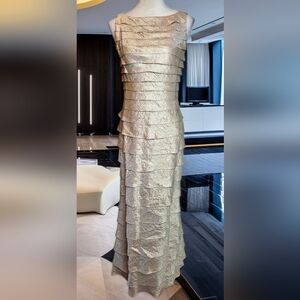 Adrianna Papell Metallic Gold Tiered Midi Dress